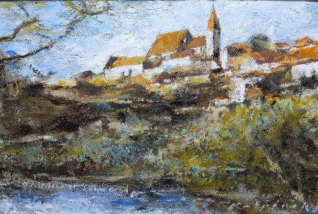 Skica města / olej na desce